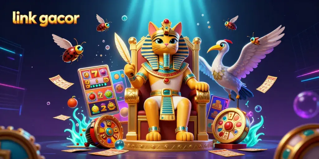 Experience excitement with link gacor in this dynamic pharaoh-themed slot game illustration.