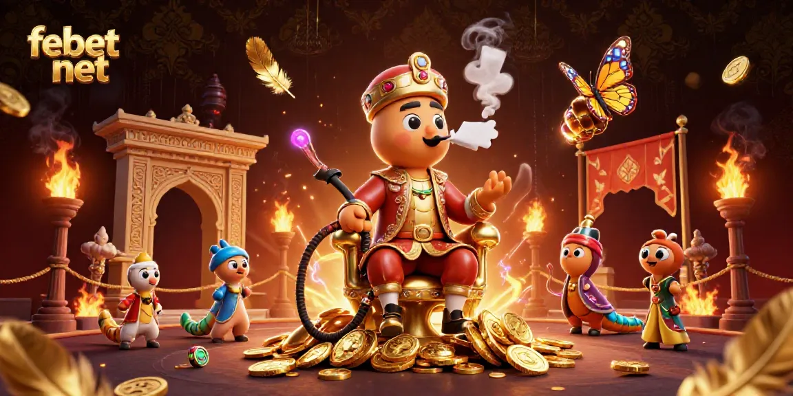 Engage with febet net's dynamic casino experience featuring a whimsical sultan and gambling themes.