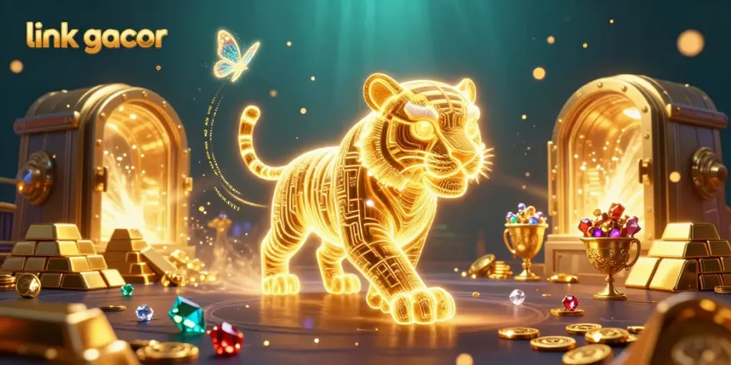 Experience the thrill of winning with link gacor featuring an energetic neon tiger in a vibrant digital casino scene.