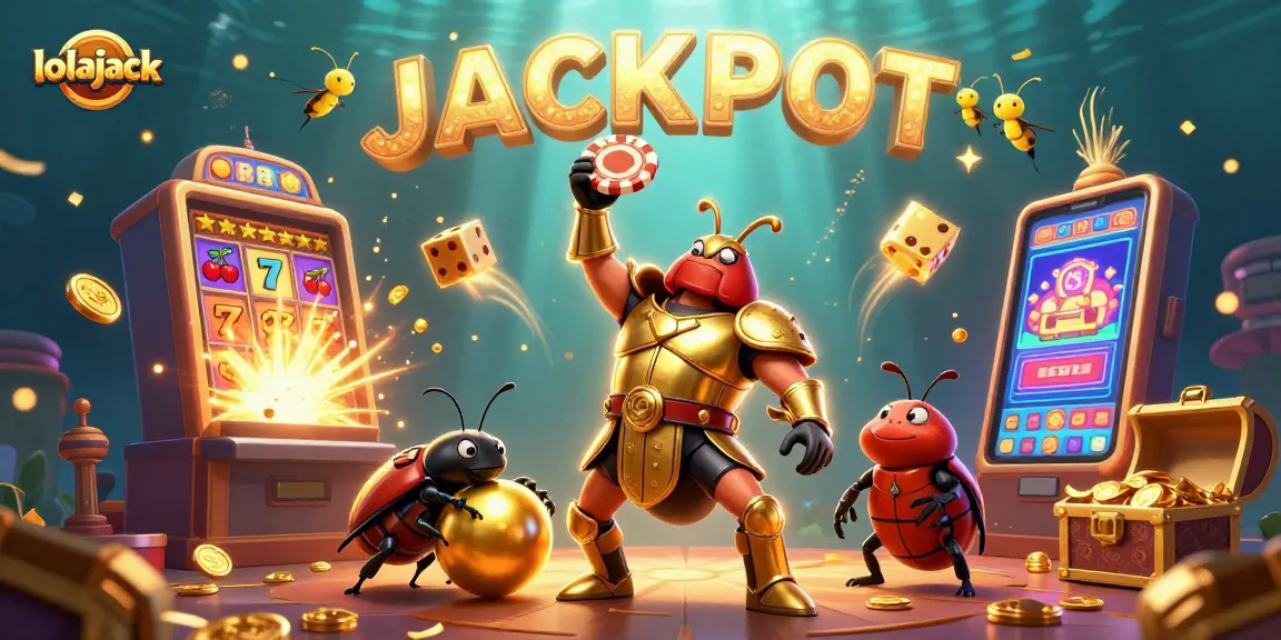 Experience the thrill of lolajack casino with vibrant 3D beetles celebrating a big win!